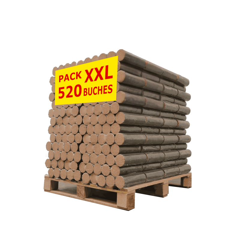 Bûches de bois densifié 100% hêtre — palette 1040kg, Cocoflamme