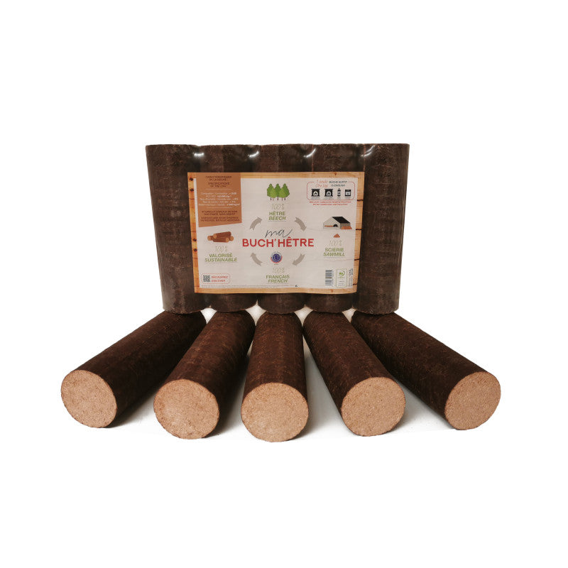 Bûches de bois densifié 100% hêtre — palette 1040kg, Cocoflamme