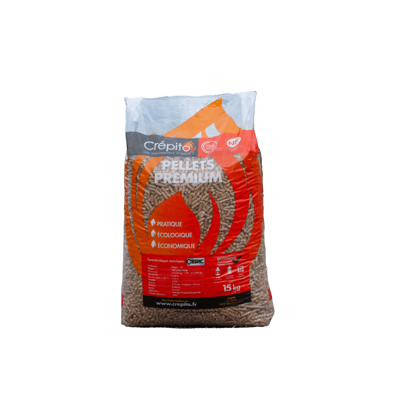Granulés de bois 100% résineux — palette 72 sacs (1080kg), Crépito chez Cocoflamme